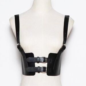 Leather black harness belt